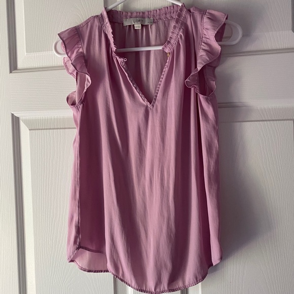 2/$20: LOFT Petites Ruffle Henley Tank Blouse - Picture 2 of 6